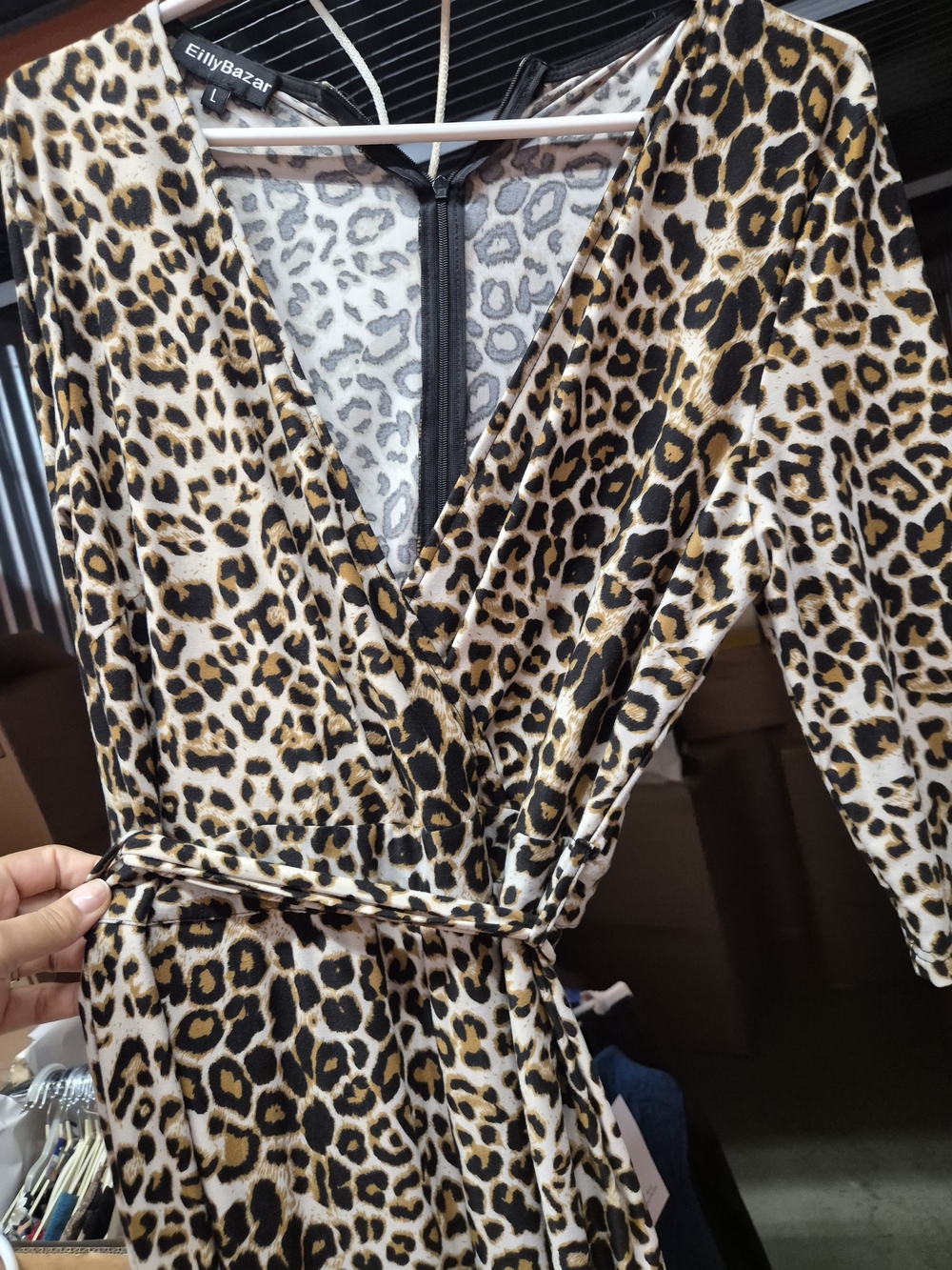 Fashion Nova Leopard Print Wrap Jumpsuit in Black, Brown, Cream
